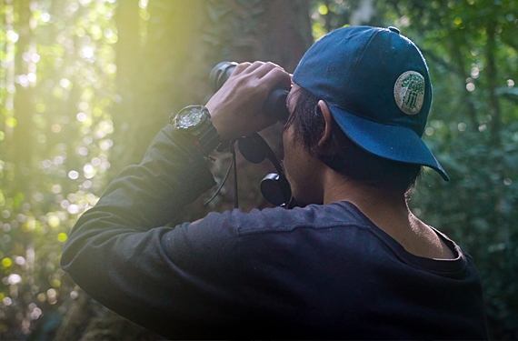 Man looking through binoculars 